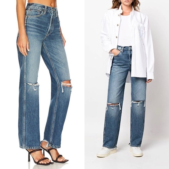 NWT RE/DONE 90s High Rise Distressed Denim Ripped Knee Straight Leg Jeans 26 - Picture 8 of 16